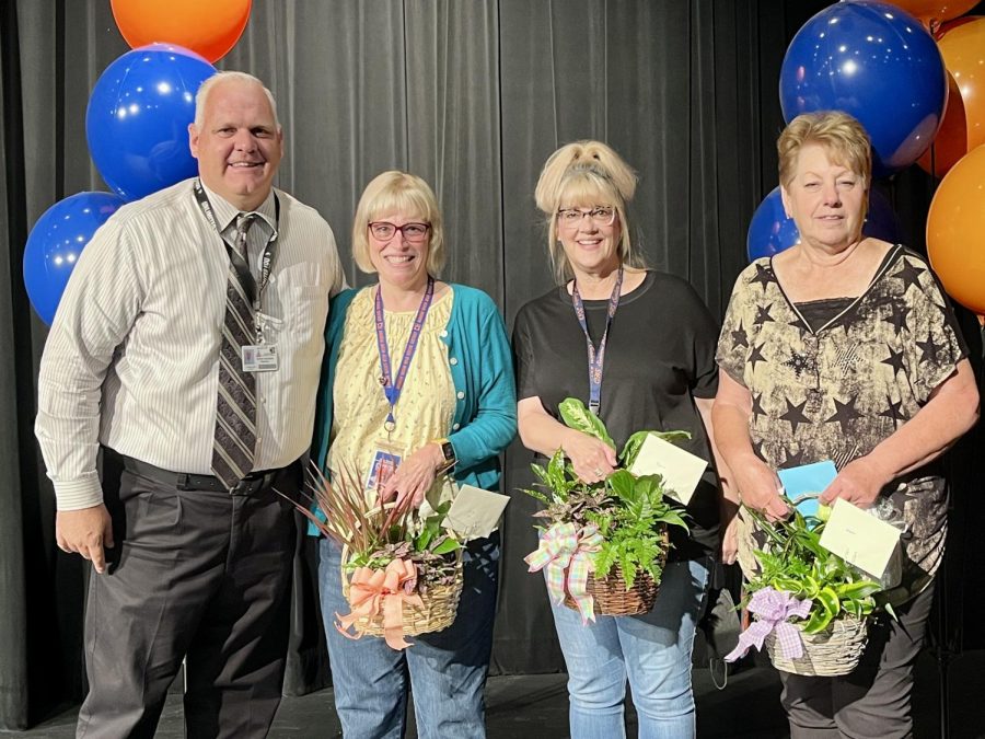 On May 19, 2022, Dr. Hodgson congratulated all of this year's retirees: Mrs. Rocha, Mrs. Mills, & Mrs. Ponce (lft. to rt.)