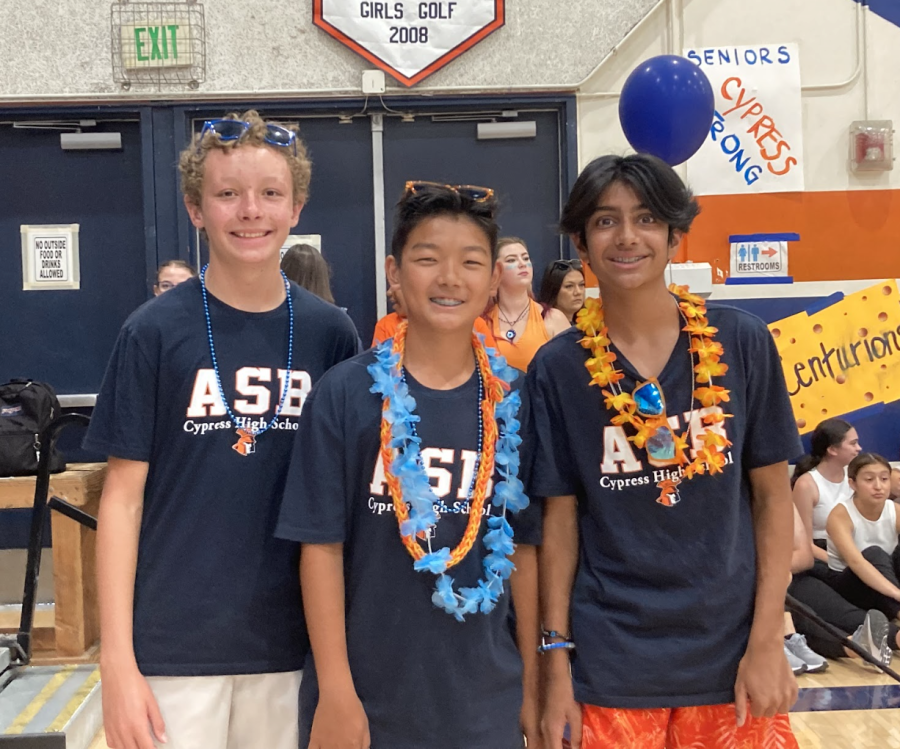 Taylor Reese, Kade Shigekawa, and Nikesh Patel helped plan the assembly for ASB. 