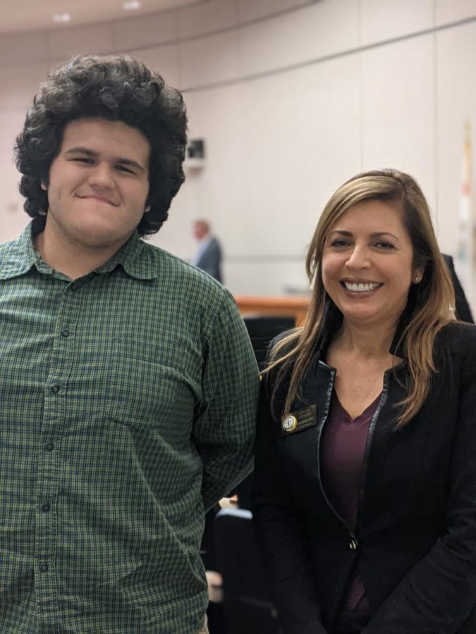Senior Benjamin Viveros posed with Dr. Marquez after a recent Cypress City Council meeting.