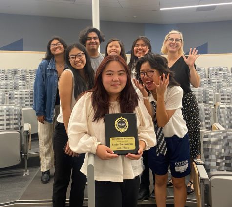 Speech and Debate celebrates their president Becca Choe, who won fourth place in Impropmtu speech at the Jack Howe Tournament.