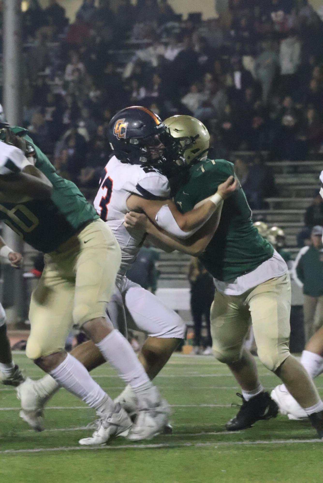 Varisty players butting heads during the semi-finals.