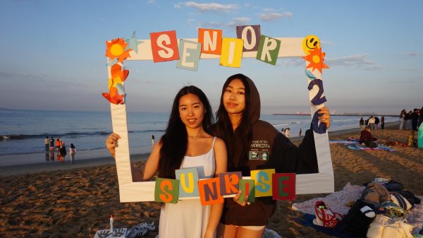 Seniors Karla Luu and Allison Phan pose for a photo at Senior Sunrise.