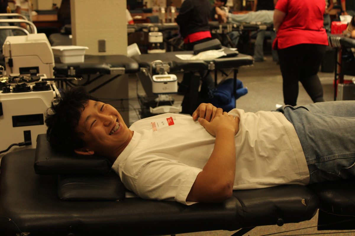 Kyle Choe donated blood at the Cypress High School Blood drive. 