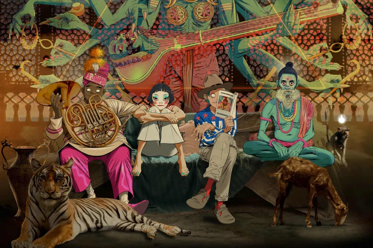Artist Jamie Hewlett's depiction of the virtual band. 